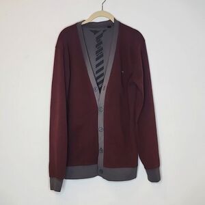 Size M Vans  burgundy and gray cardigan.    E90